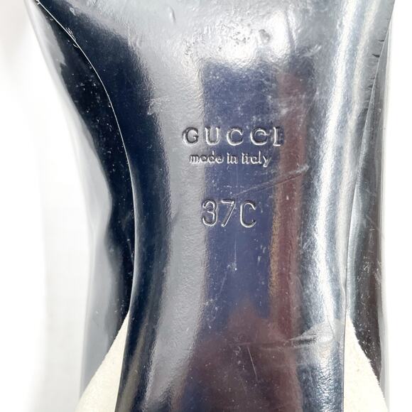 Gucci Patent Leather Pumps Black White Suede Bamboo Horsebit Low Heel Sz 37 / 7 - Picture 9 of 10